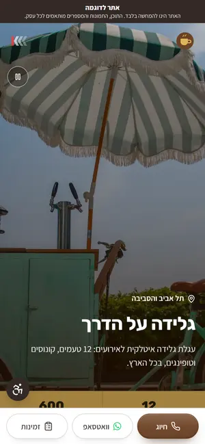 אתר אינטרנט לדוגמה בנייד: עגלות גלידה